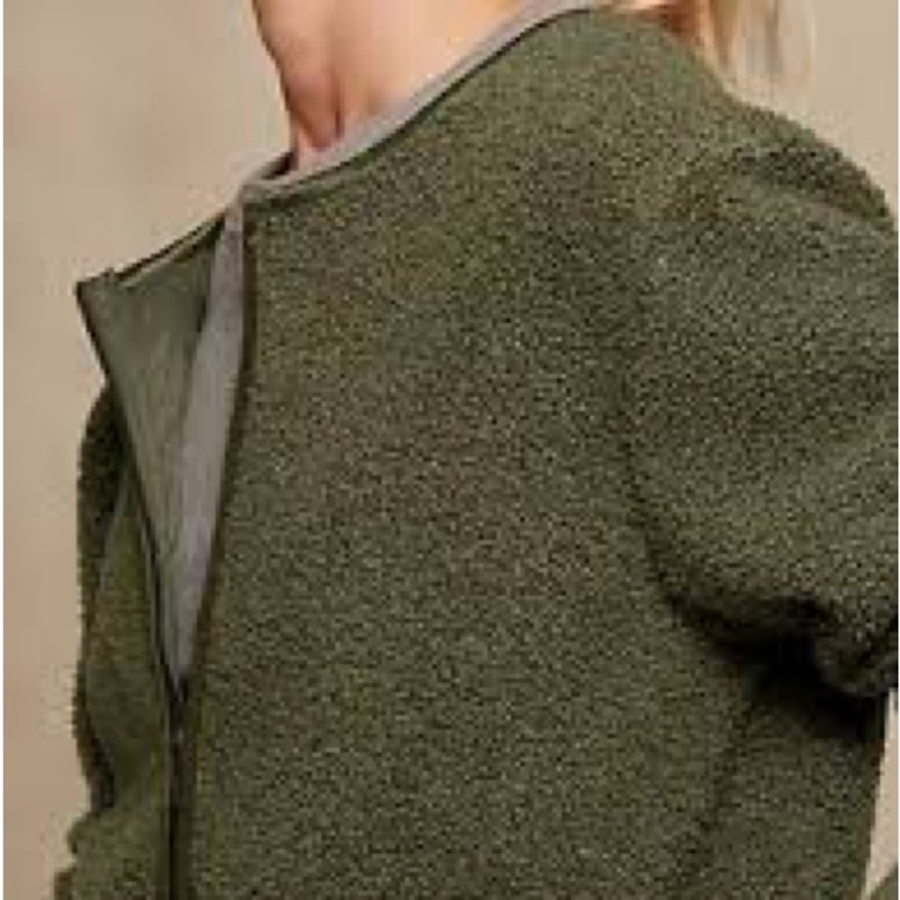Banana Republic Cassia Sherpa Bomber Jacket Olive Green size L - Picture 2 of 7